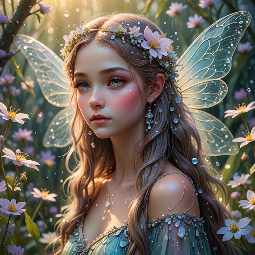 Whimsical Dewdrop Fairy in Pastel Paradise