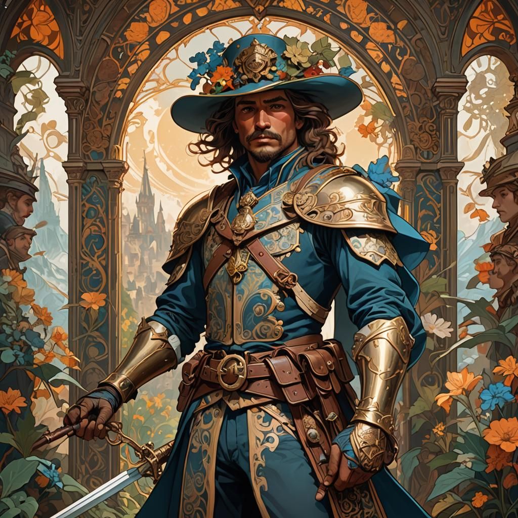 Musketeer in Alphonse Mucha Art Nouveau Style