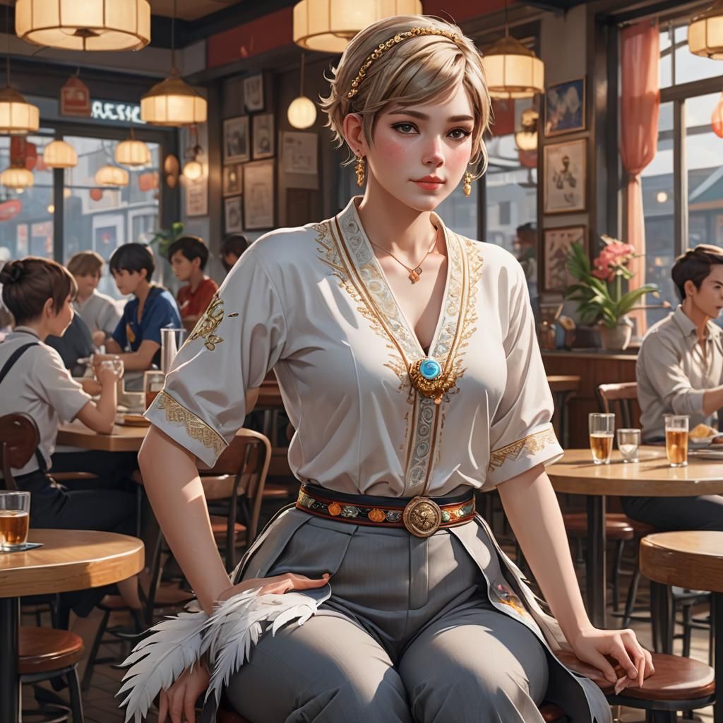 Dutch Woman in Diner: 3D Anime Art
