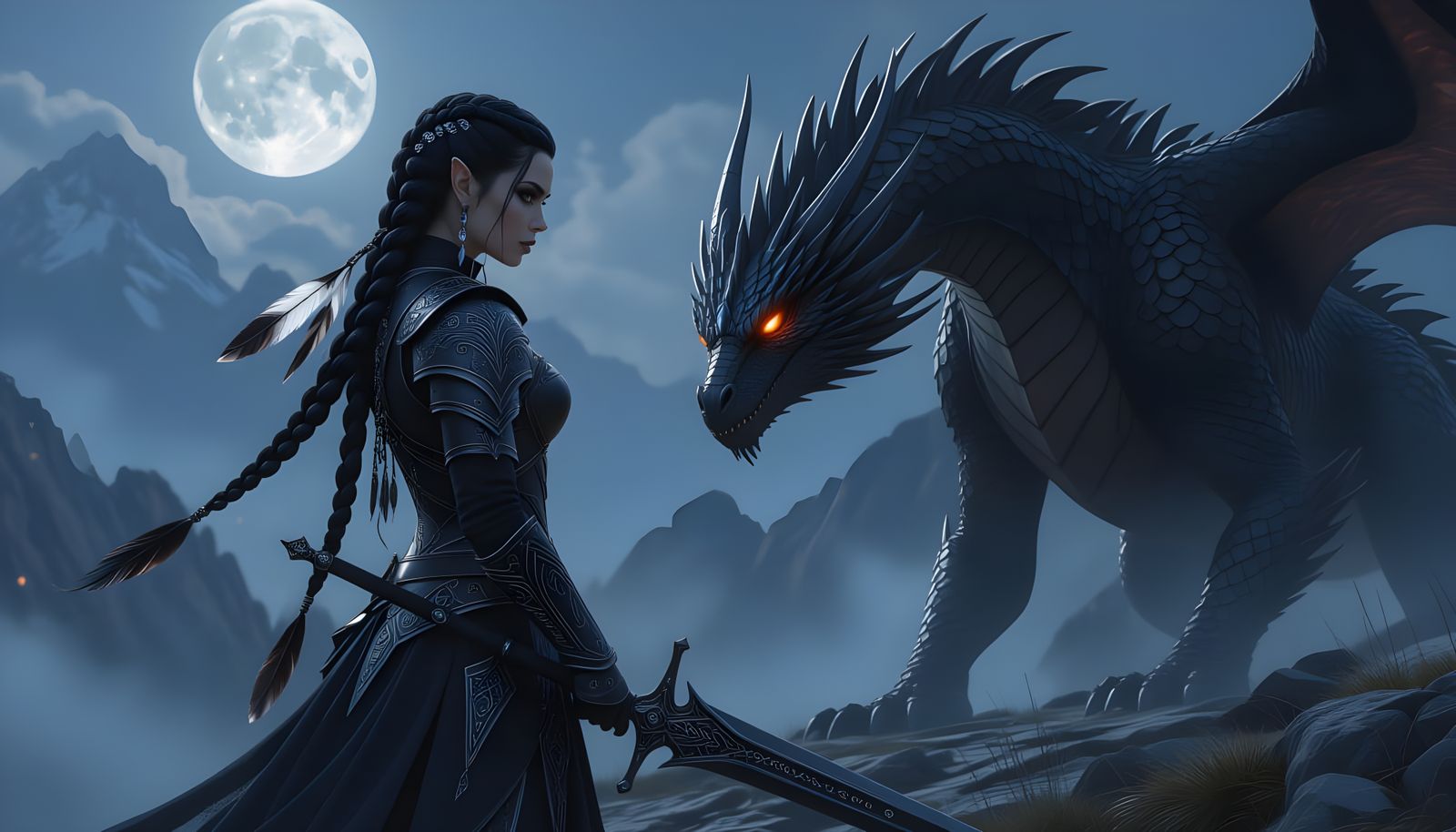 Ethereal Elven Warrior Woman in Black Armor