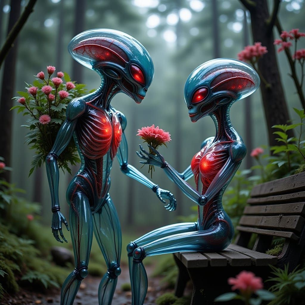 Glass Alien Proposal in Moonlit Park