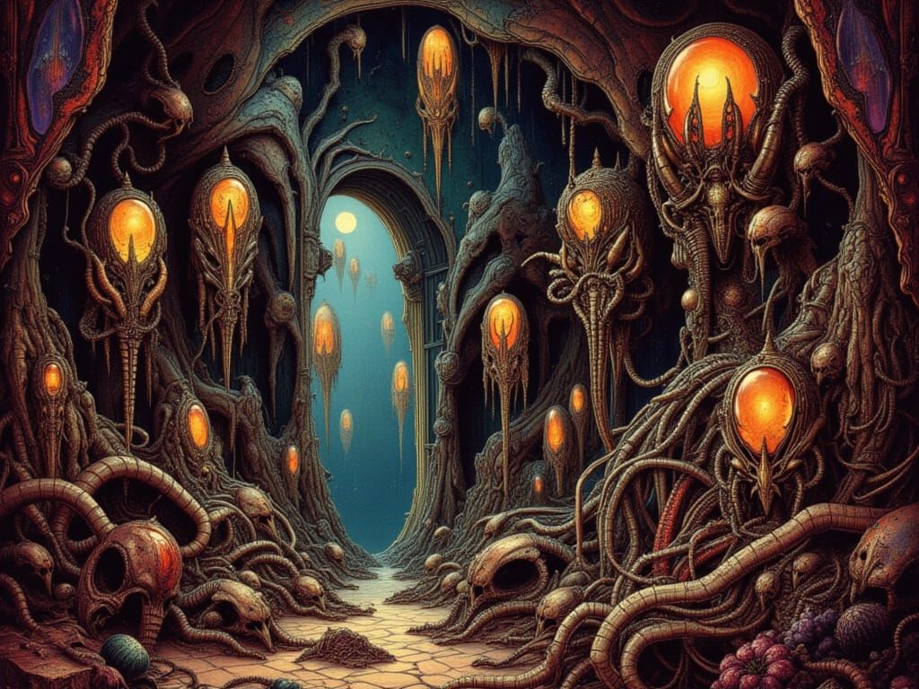 Alien Hive Interior with Bioluminescent Incubators