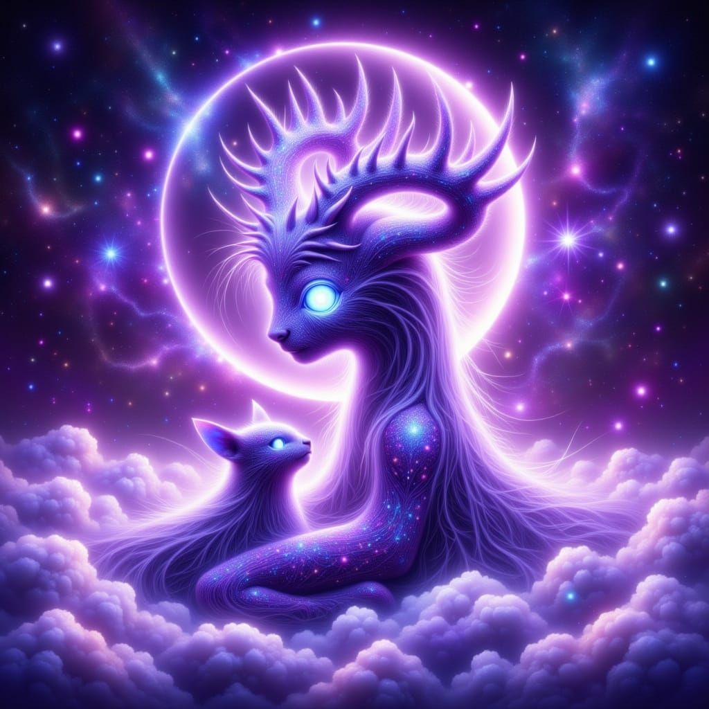 Whimsical Celestial Being in Soft Purple Light
