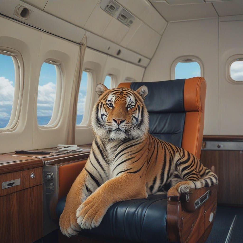 Majestic Royal Bengal Tiger in Futuristic Airline Luxury