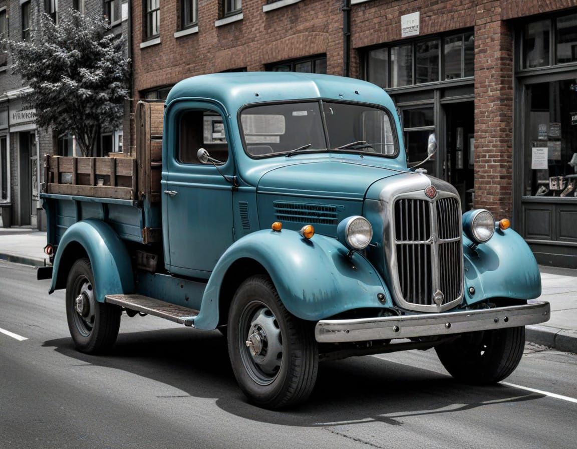 Hyperrealistic Vintage Truck in Selective Coloring