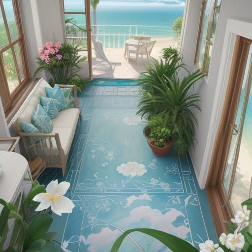 Impressionist Villa Beach Home in Vibrant Watercolor