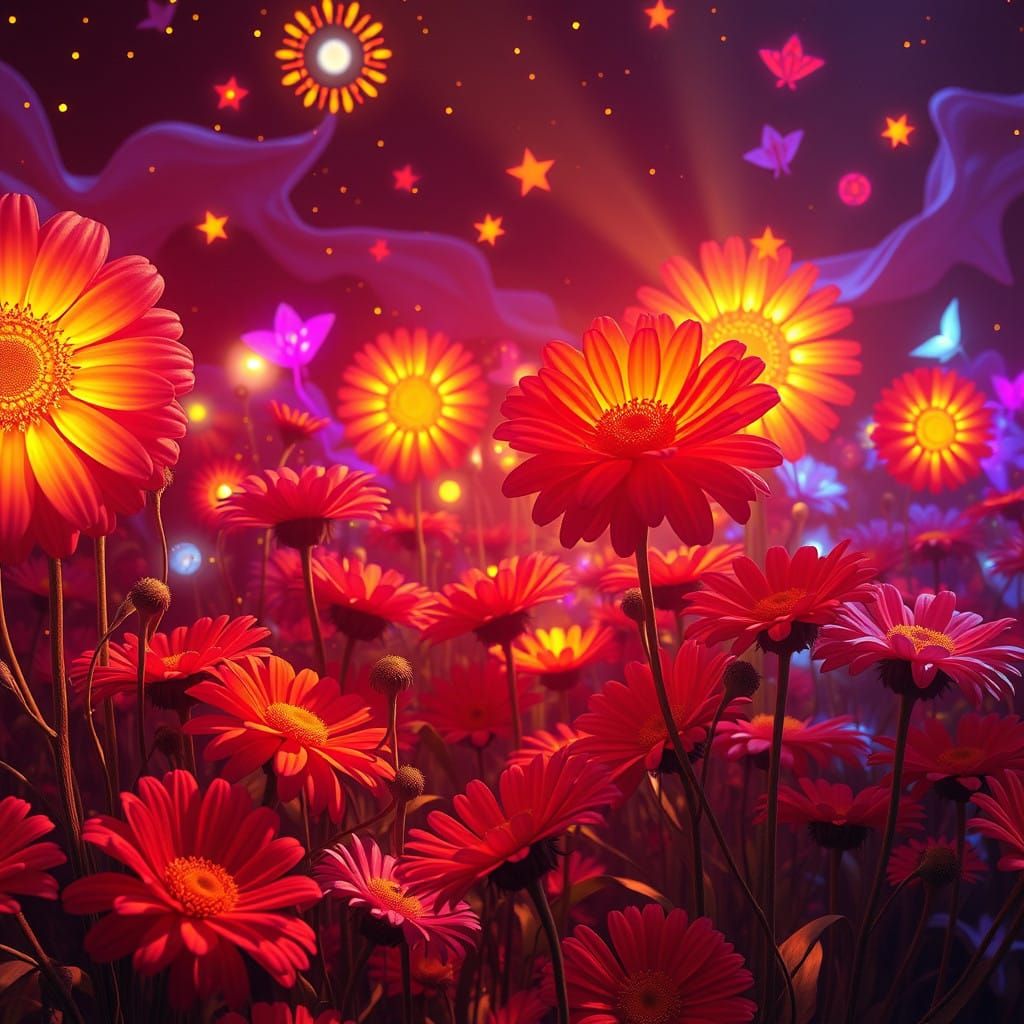 Whimsical Floral Wonderland in Vibrant Wes Anderson Aestheti...