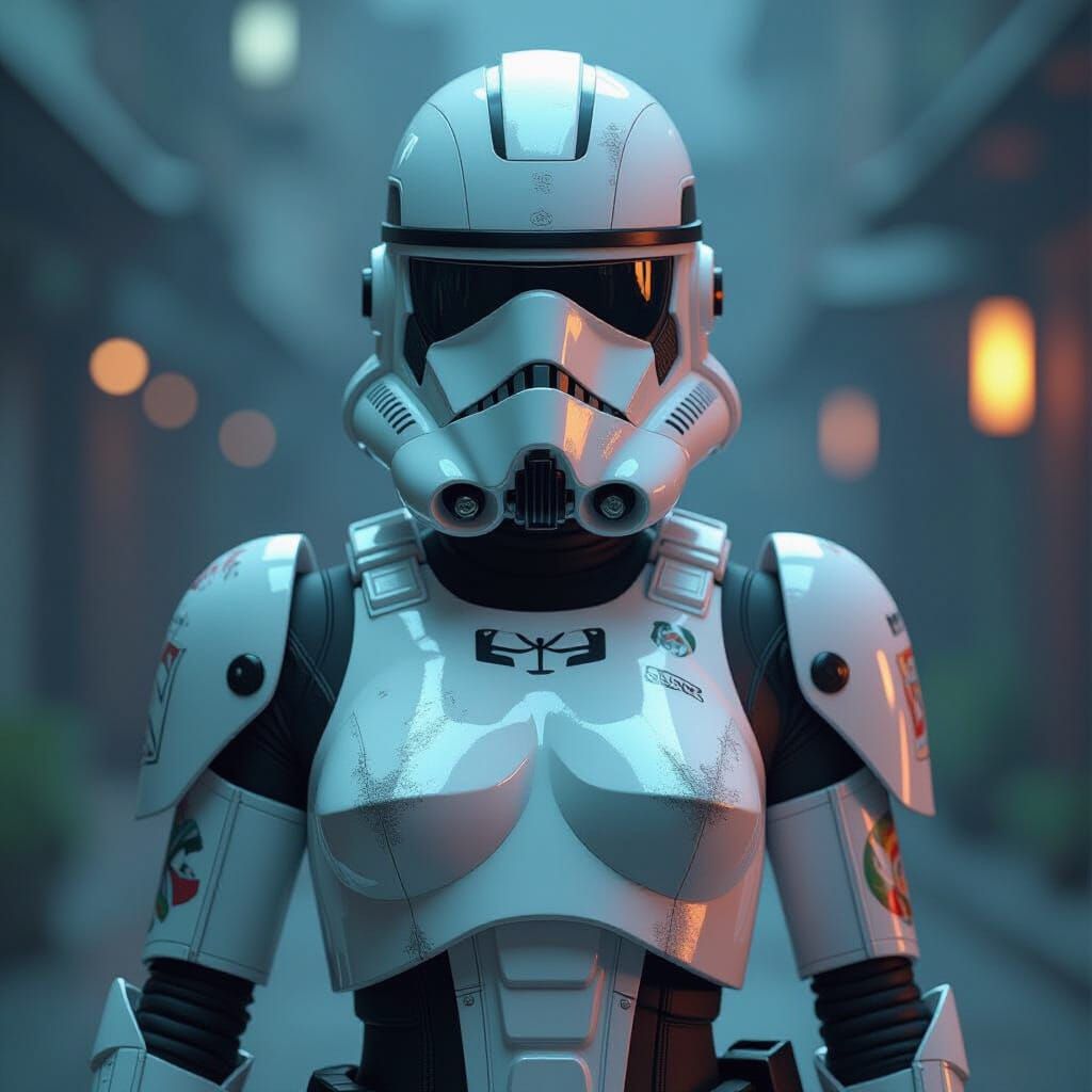 Realistic Female Clone Trooper with Tattoos in 3D Anime Art