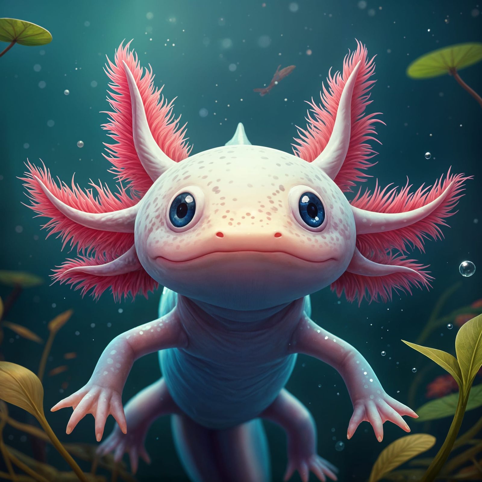 Joyful Axolotl in Detailed 3D Anime Style