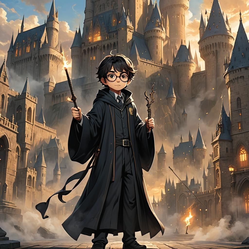 Young Wizard Ready for Magic, Anime-Inspired Hogwarts Scene