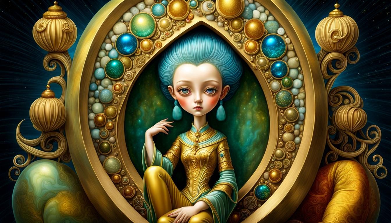 Fantasy Lady on Stone Heart: Digital Illustration