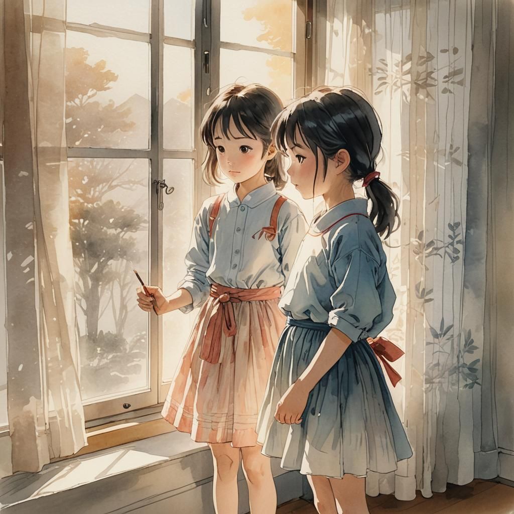 Anime Girl Drawing in Gentle Sunlight