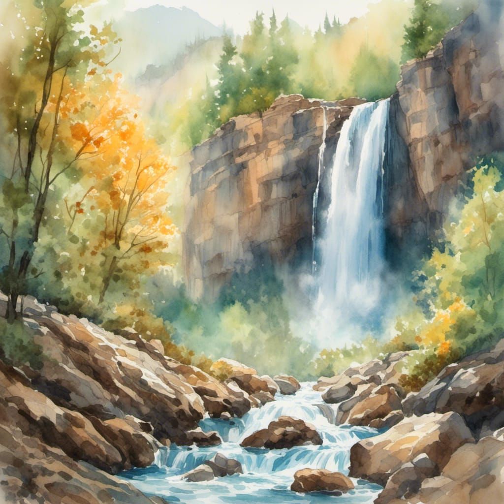 Watercolor Waterfall II