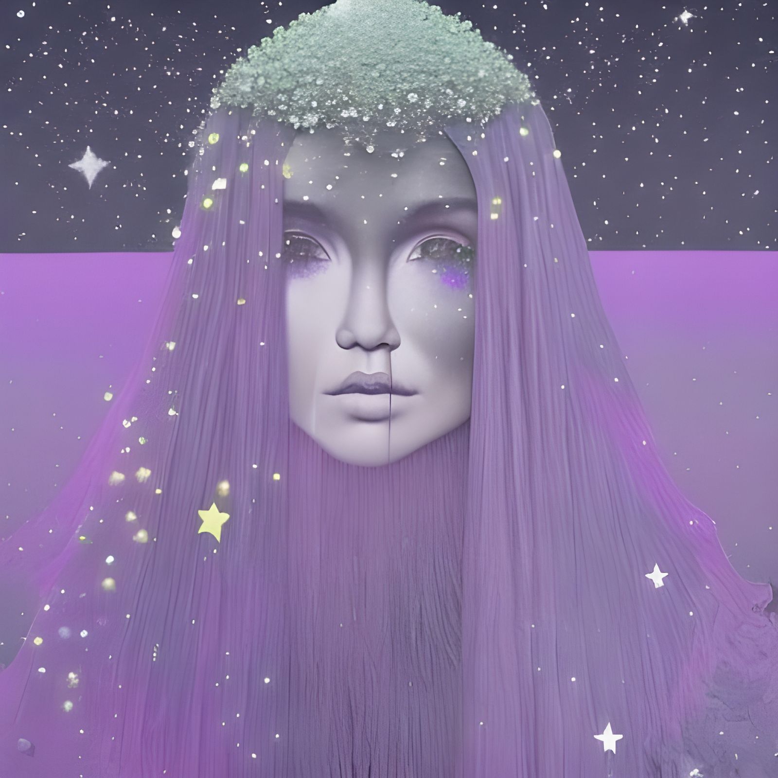 Neon Crystal House Portrait with Amethyst Crystals