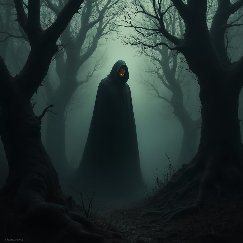 Dark Surrealist Figure in a Twisted Hollow