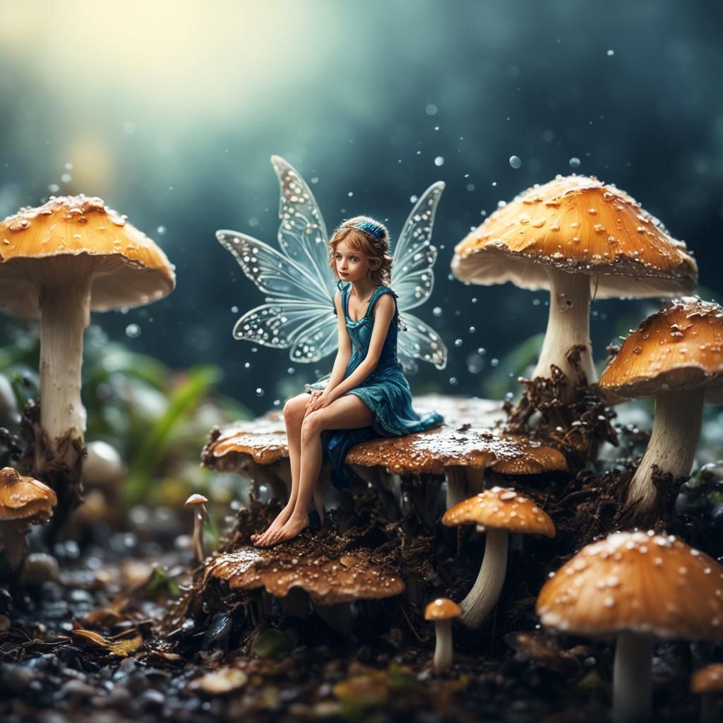Detailed Fairy on Mushrooms in HDR