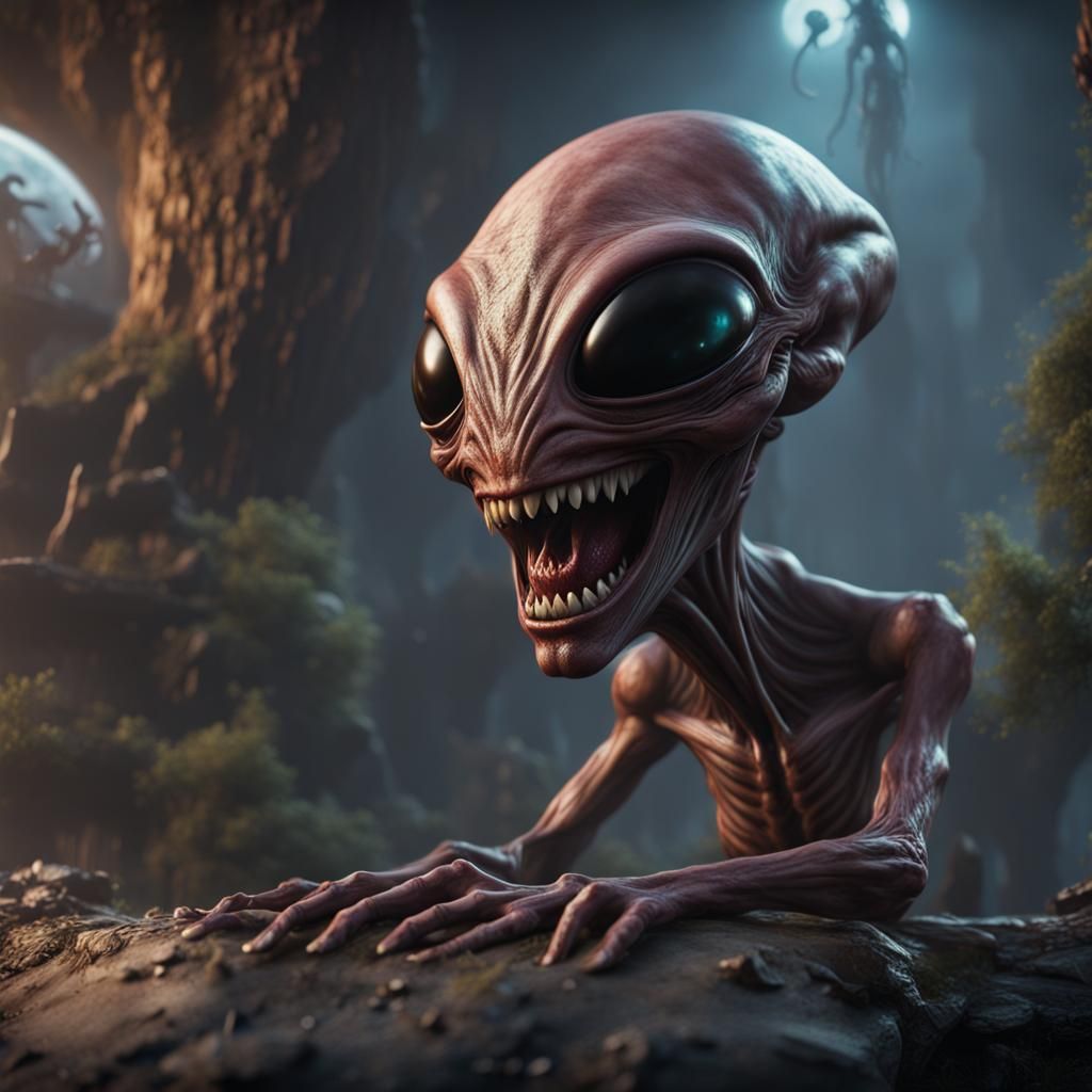 Laughing Alien in Detailed Matte Painting