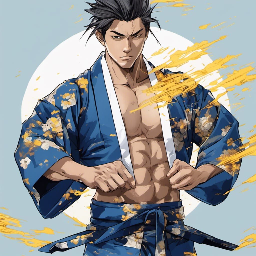 Japanese Man with Blue Flame, Digital Art