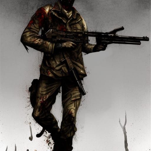 Sinister Zombie Soldier in Silent Hill Style