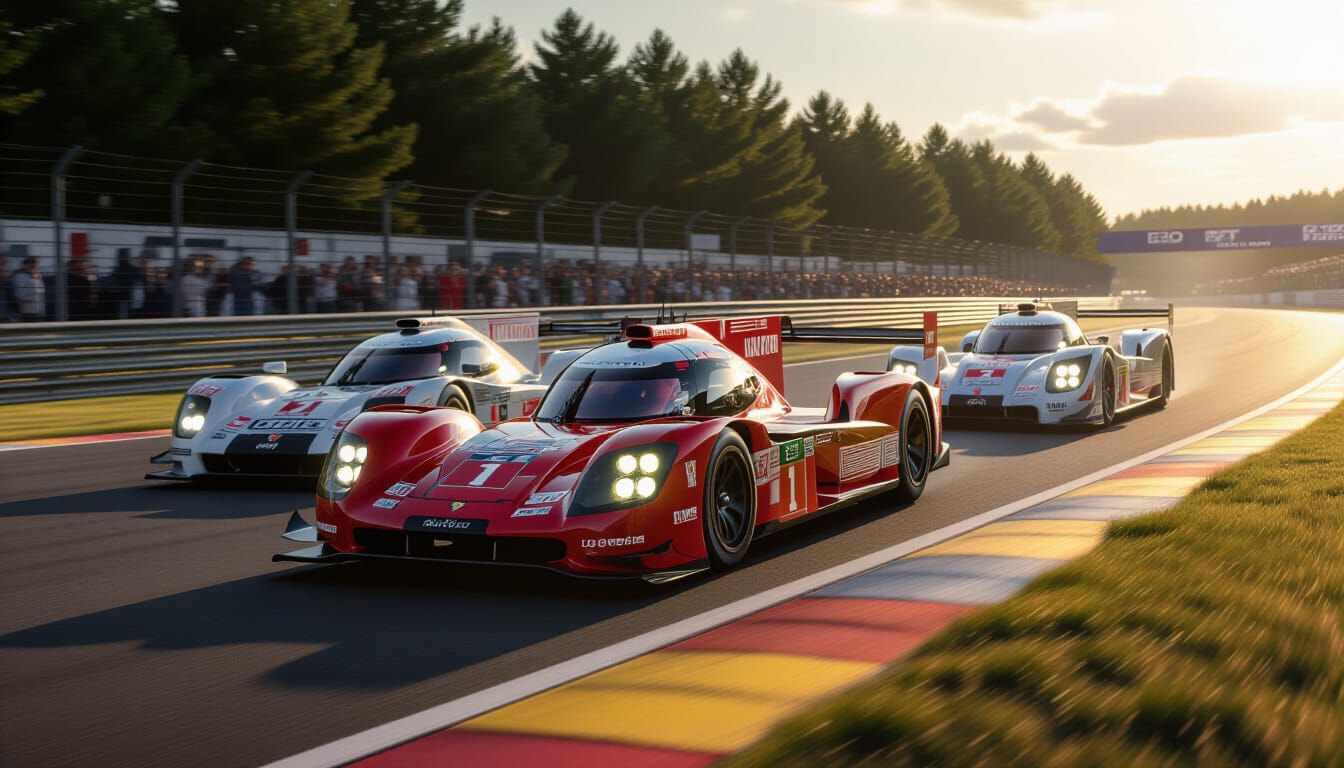 Red Porsche Races Wet Le Mans in Gursky Style