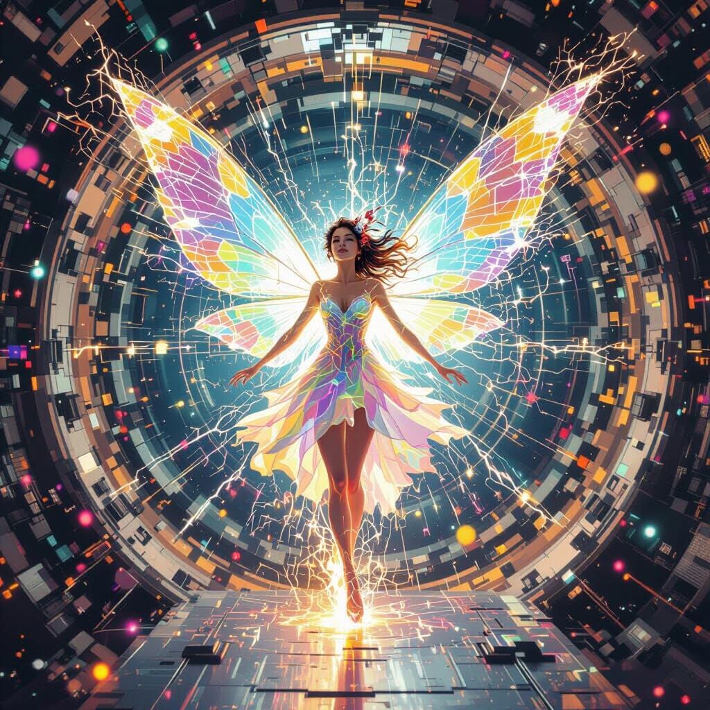 Energy Fairy in Particle Accelerator, Kandinsky-Inspired