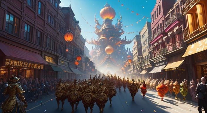 Vibrant Fantasy Parade Unfolds in Golden Hour