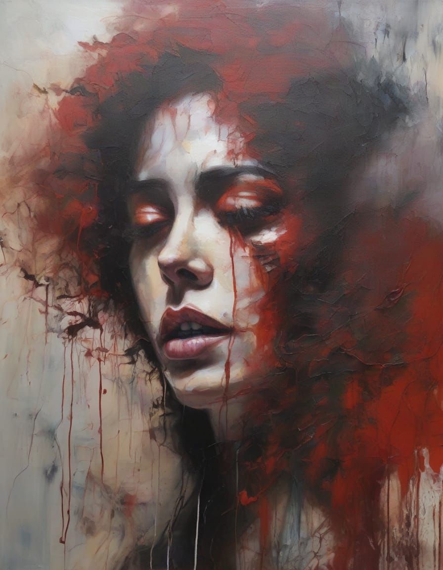 Haunting Abstract Painting of Psychological Horror