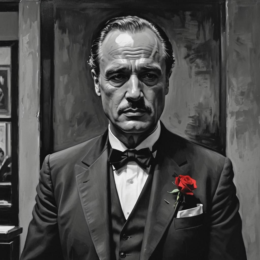 Iconic Minimalist Portrait of a Godfather in Black and White