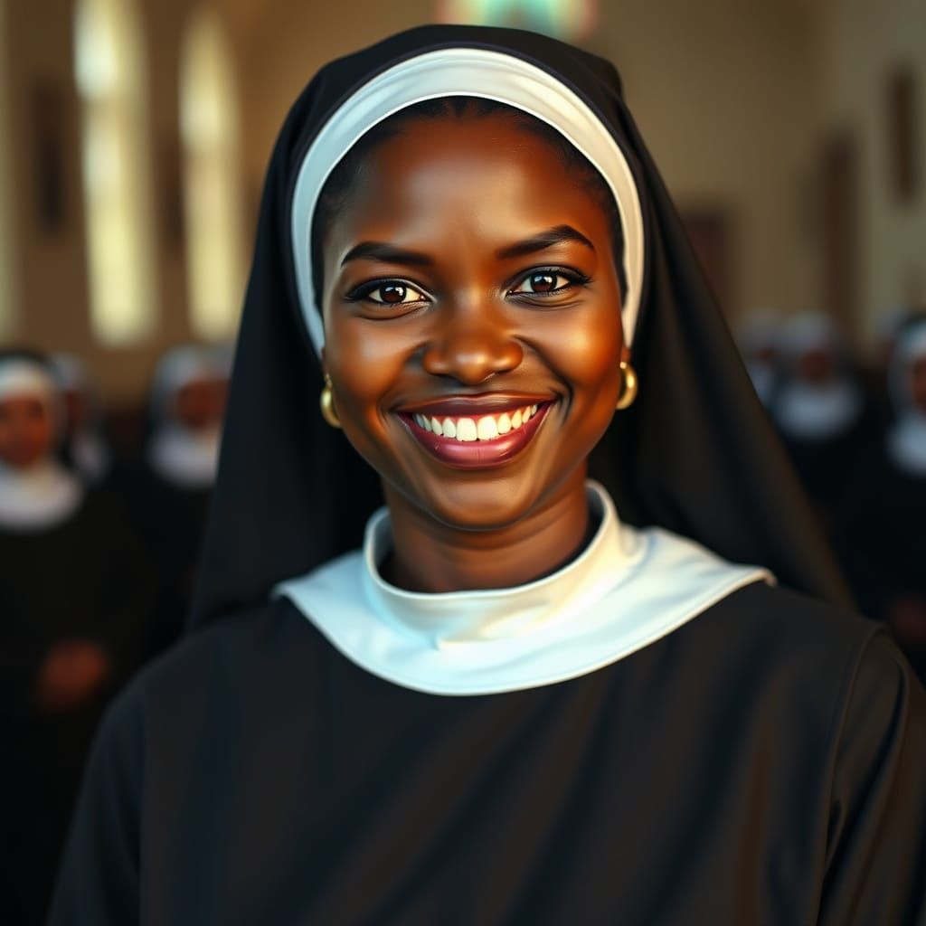 Serene Nun Portrait in Vibrant Convent Setting