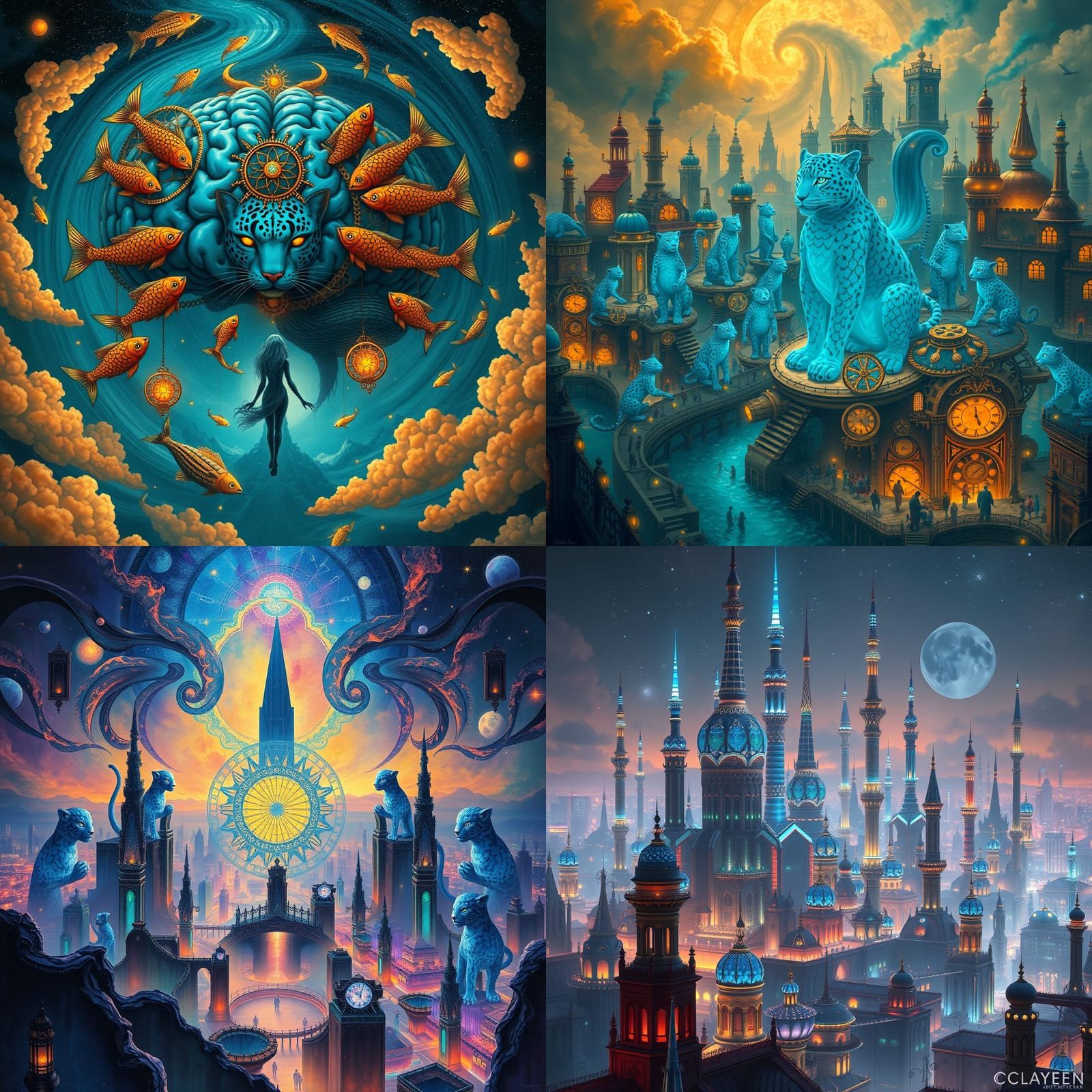 City of Blue Leopard Gods: Dreamlike Digital Art