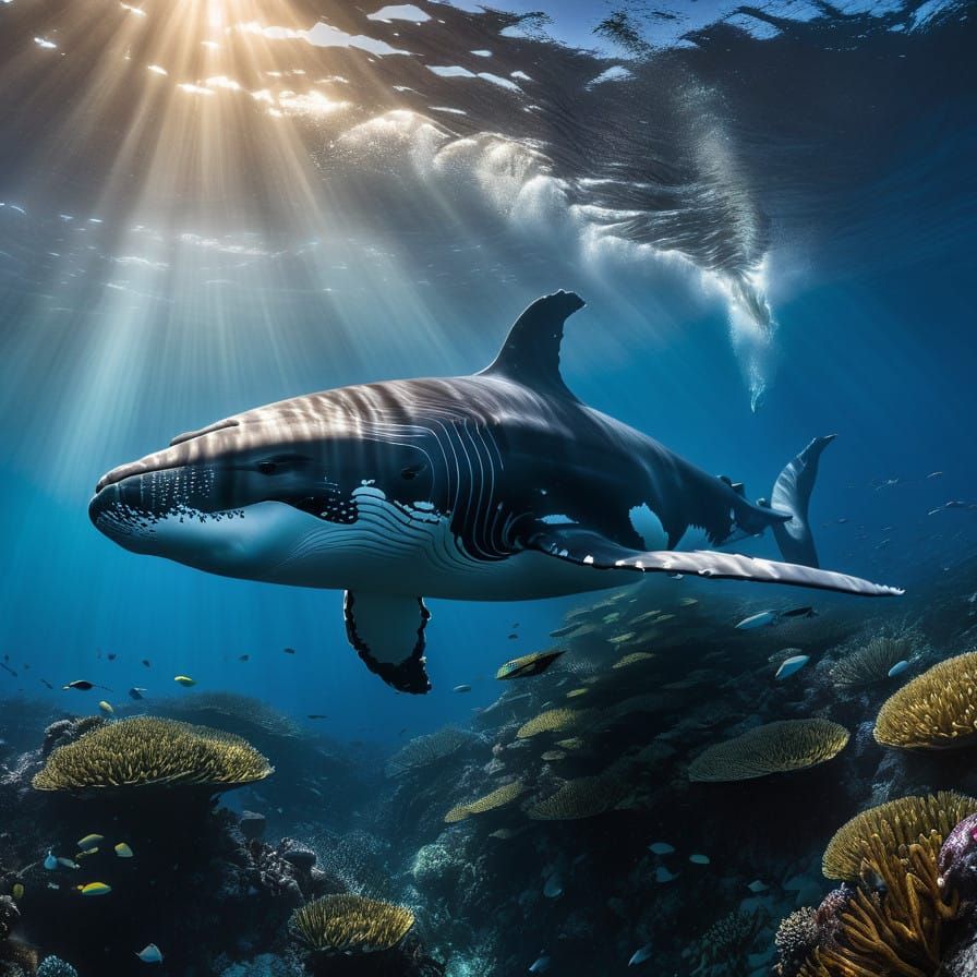 Vibrant Ocean Scene with Majestic Humpback Whale