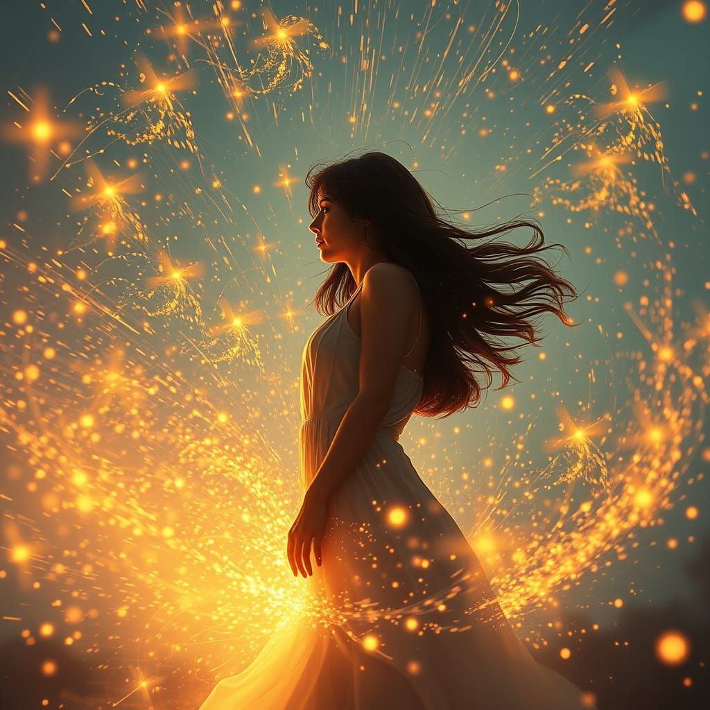 Woman in Golden Lighting: Digital Art