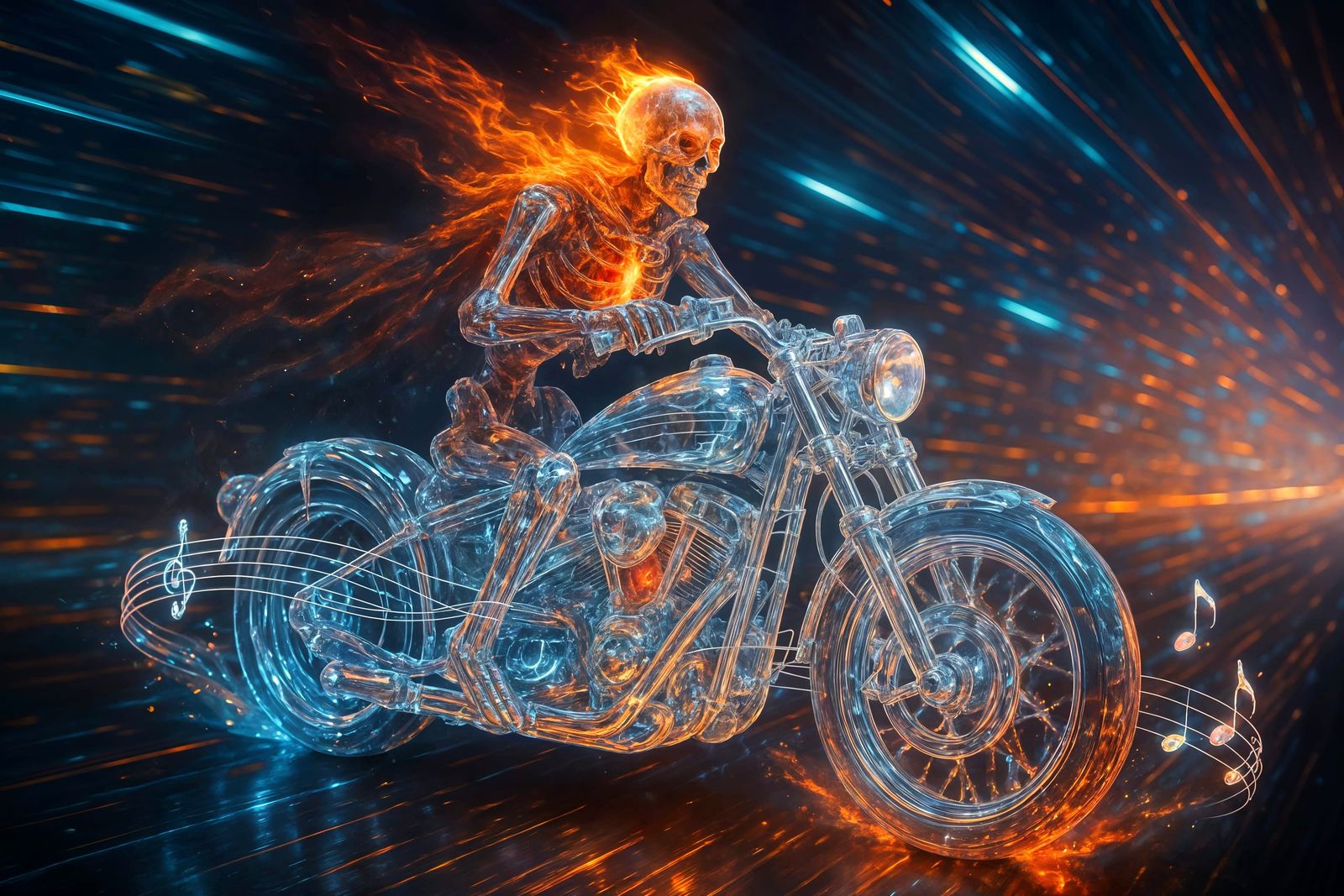 Crystal Knight Rides Hypersonic Motorcycle in Neon Tunnel