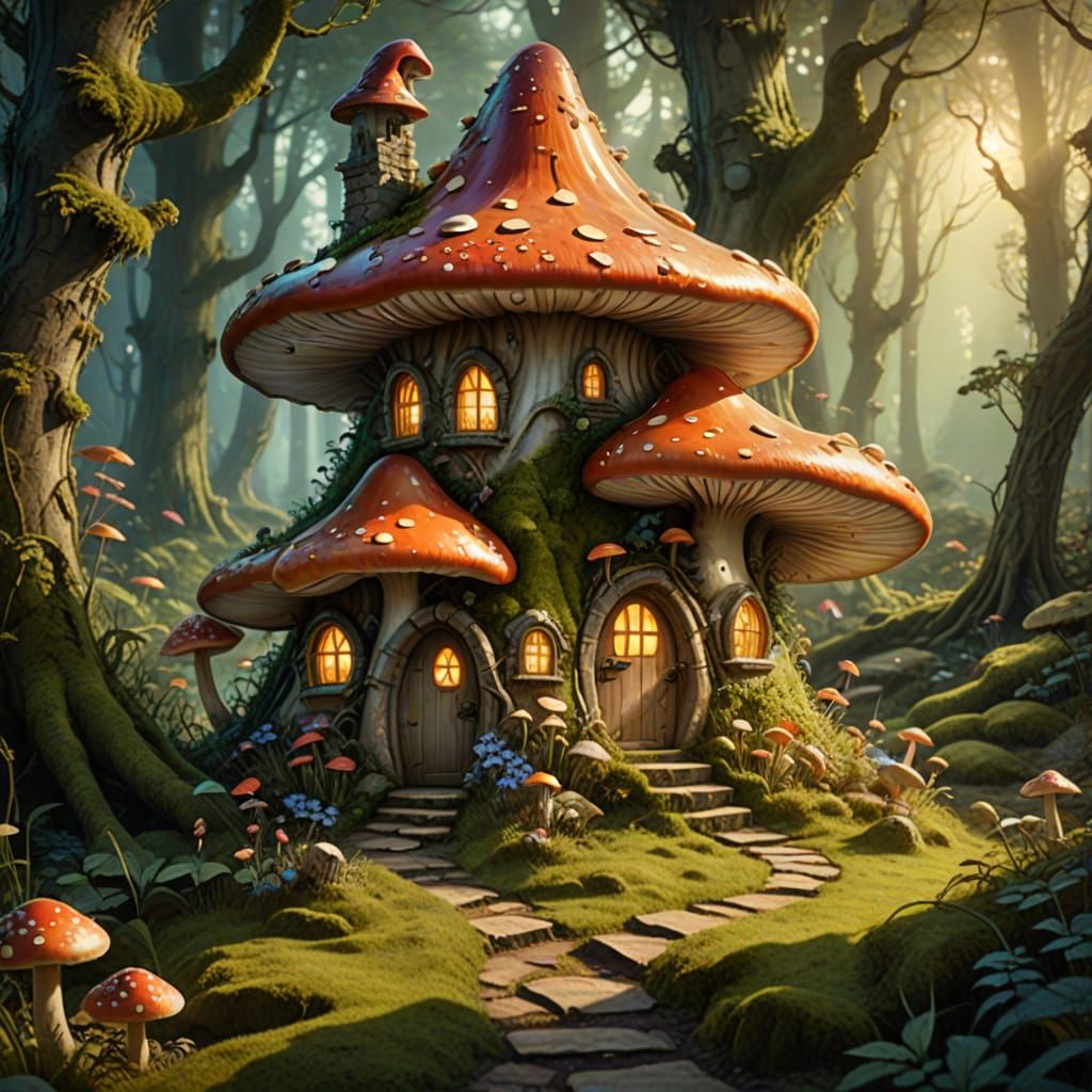 Whimsical Fairy Mushroom House in Enchanted Glade