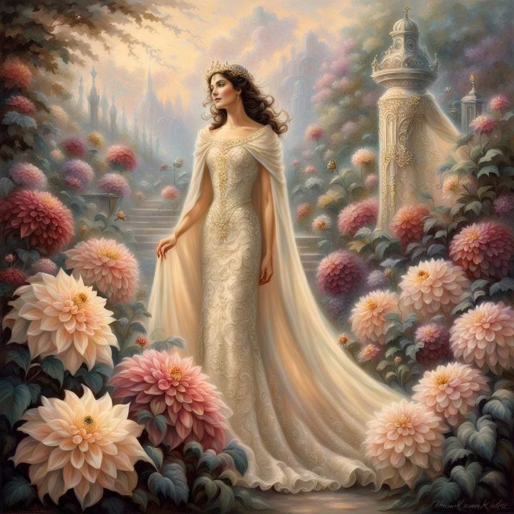 Ethereal Dahlia Queen in Hyperdetailed Fantasy Style