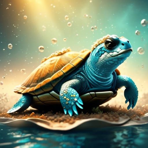 Singing Turtle in Bathtub: Whimsical Digital Art