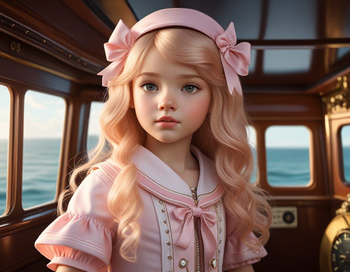 Little Girl on Ship in Barbiecore Style