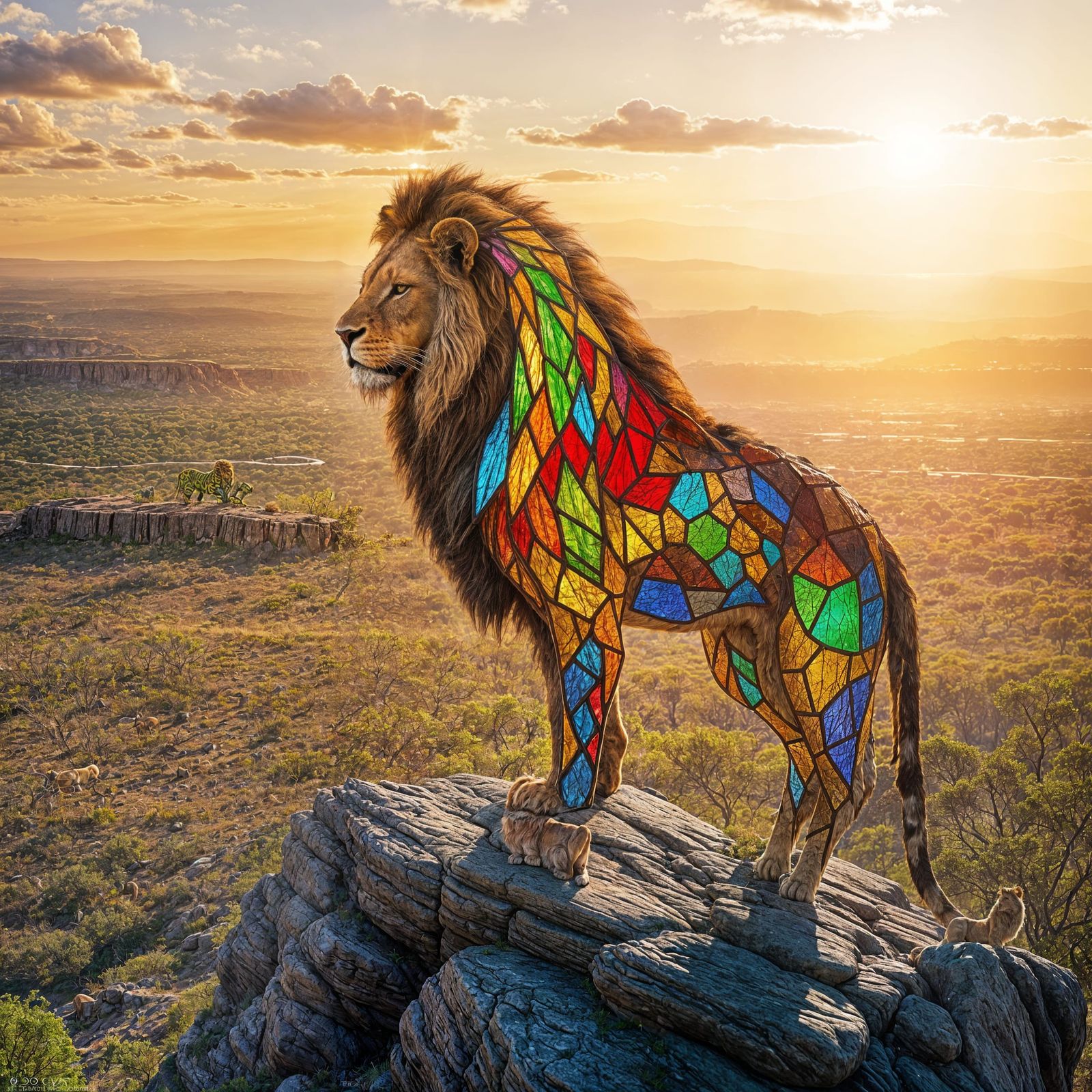 Stained Glass Lion Overlooking the Savannah