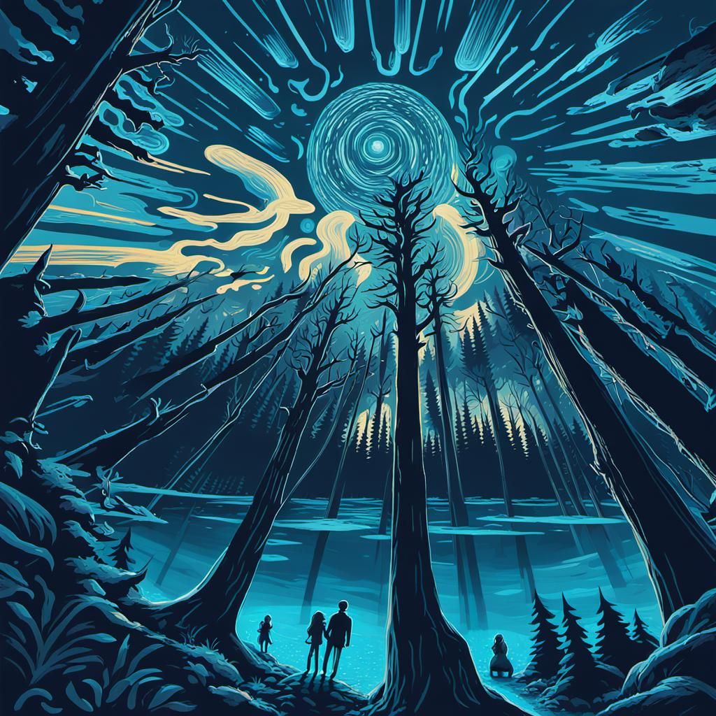 Monochrome Bigfoot in Blue Forest, Hyperdetailed Charcoal Ar...