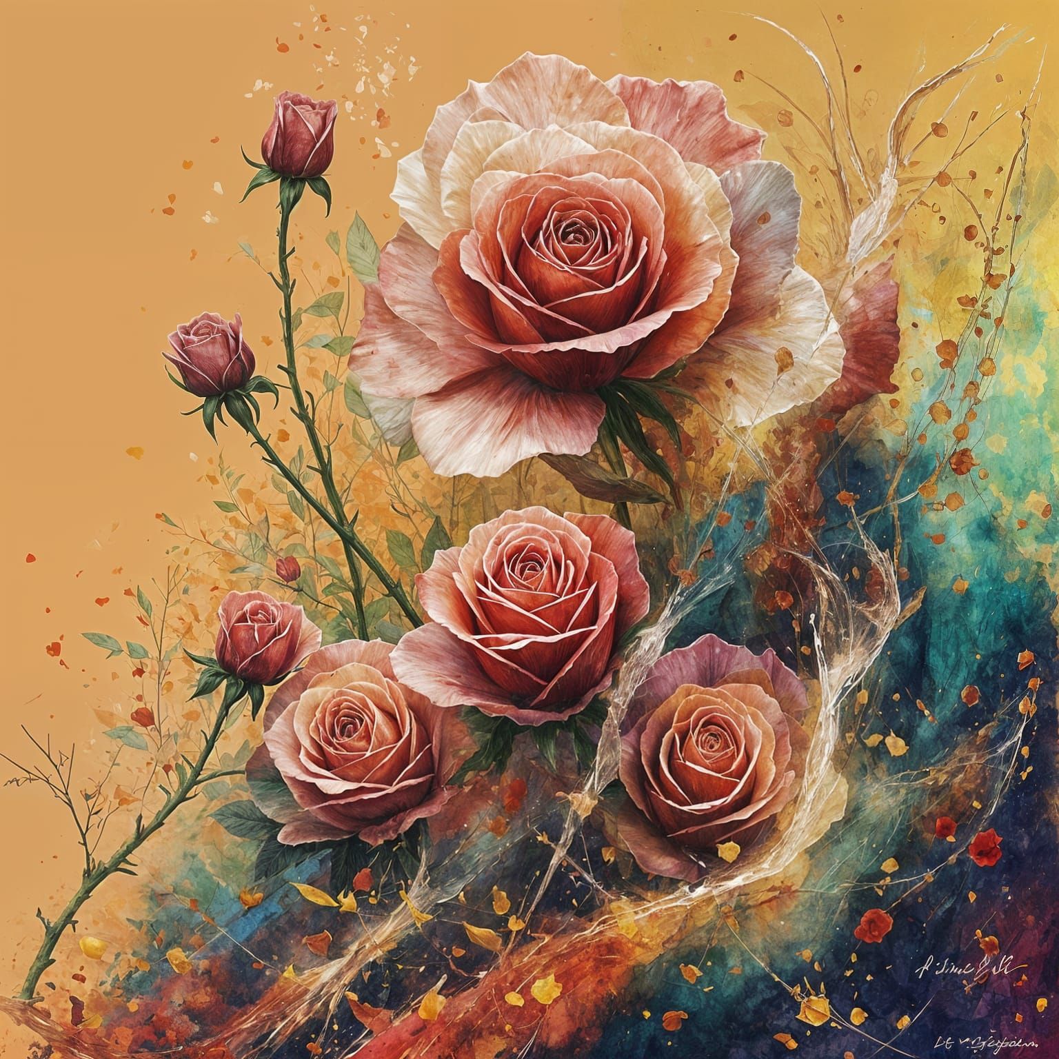 Magical Roses in Dark Oil Paint Style