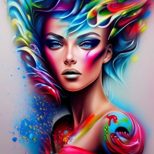 Animated Beauty in Graffiti Street Art Style