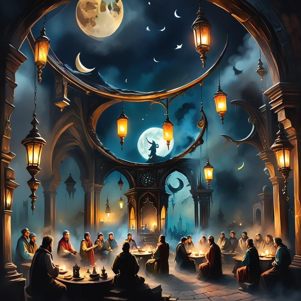 Drummers Under Moonlight: Stylized Oil Painting