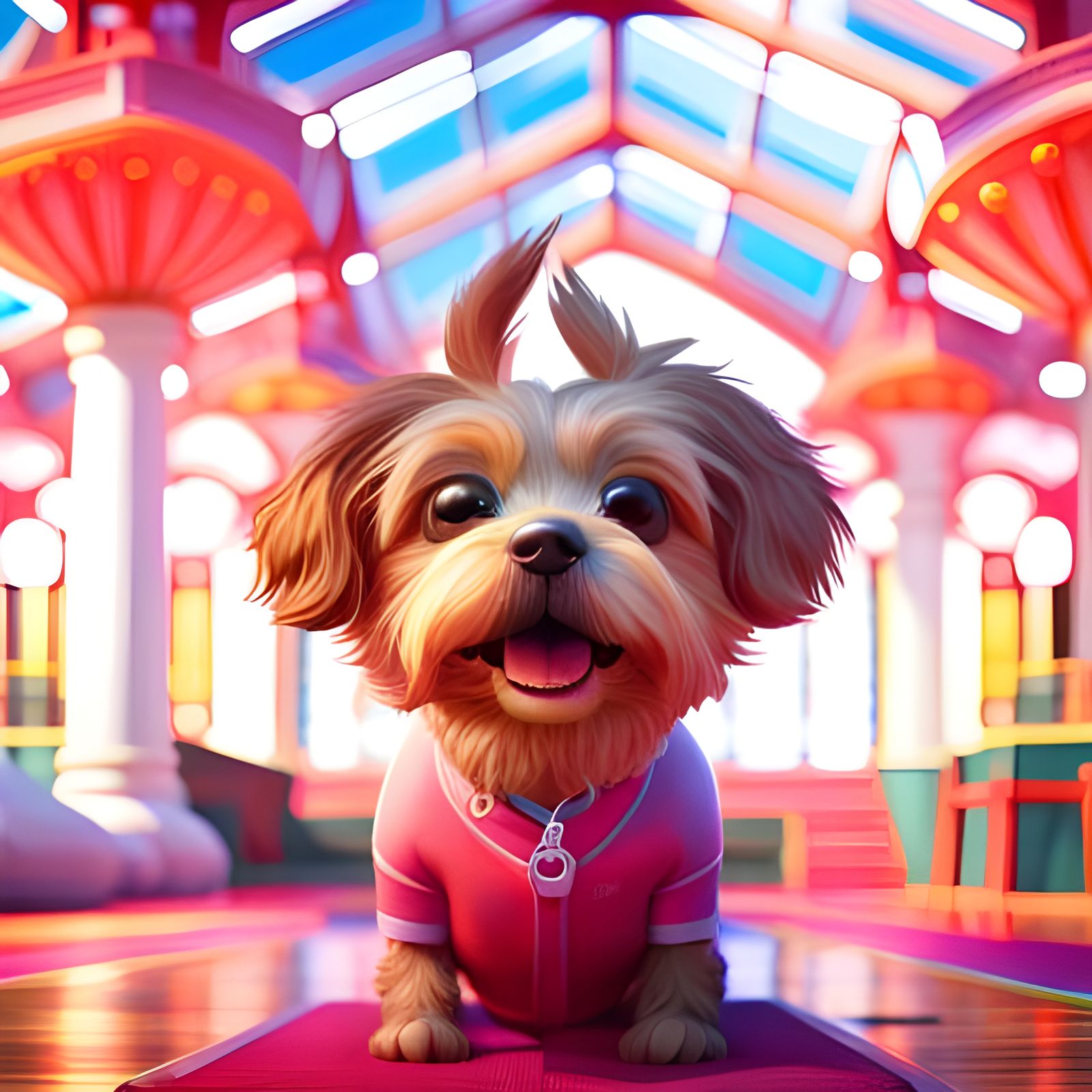 Cute Yoga Dog in Bright Studio, Japanese Popsurrealism