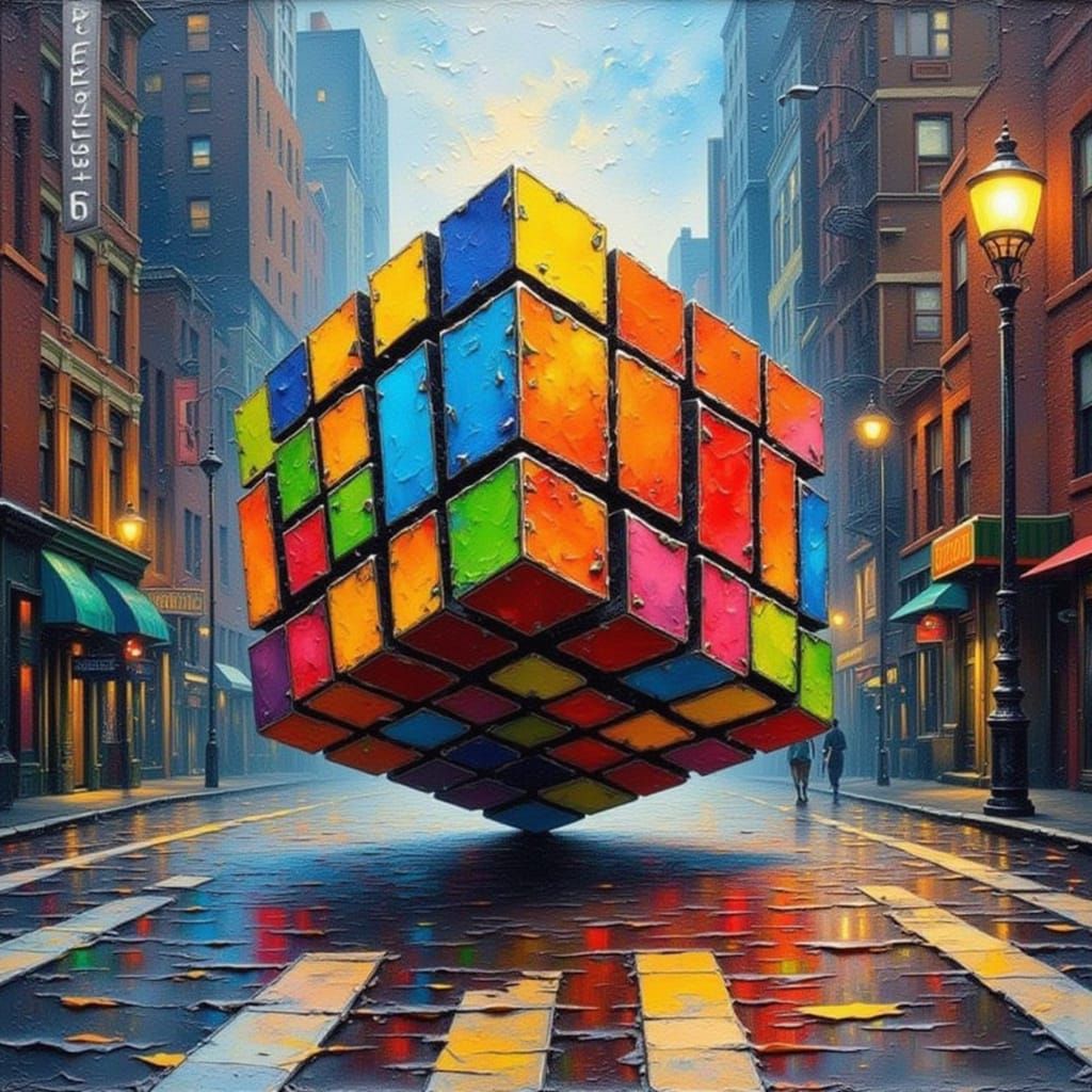Surreal Rubik's Cube on Urban Street