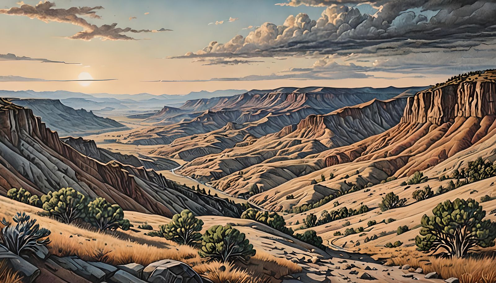 Desolate Western Wilderness in Colored Pencil