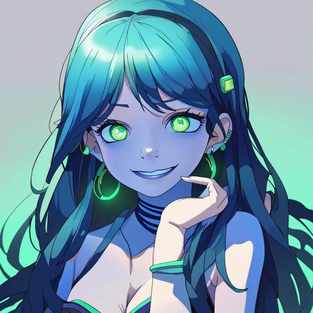 Neon Blue Girl with Gills Portrait