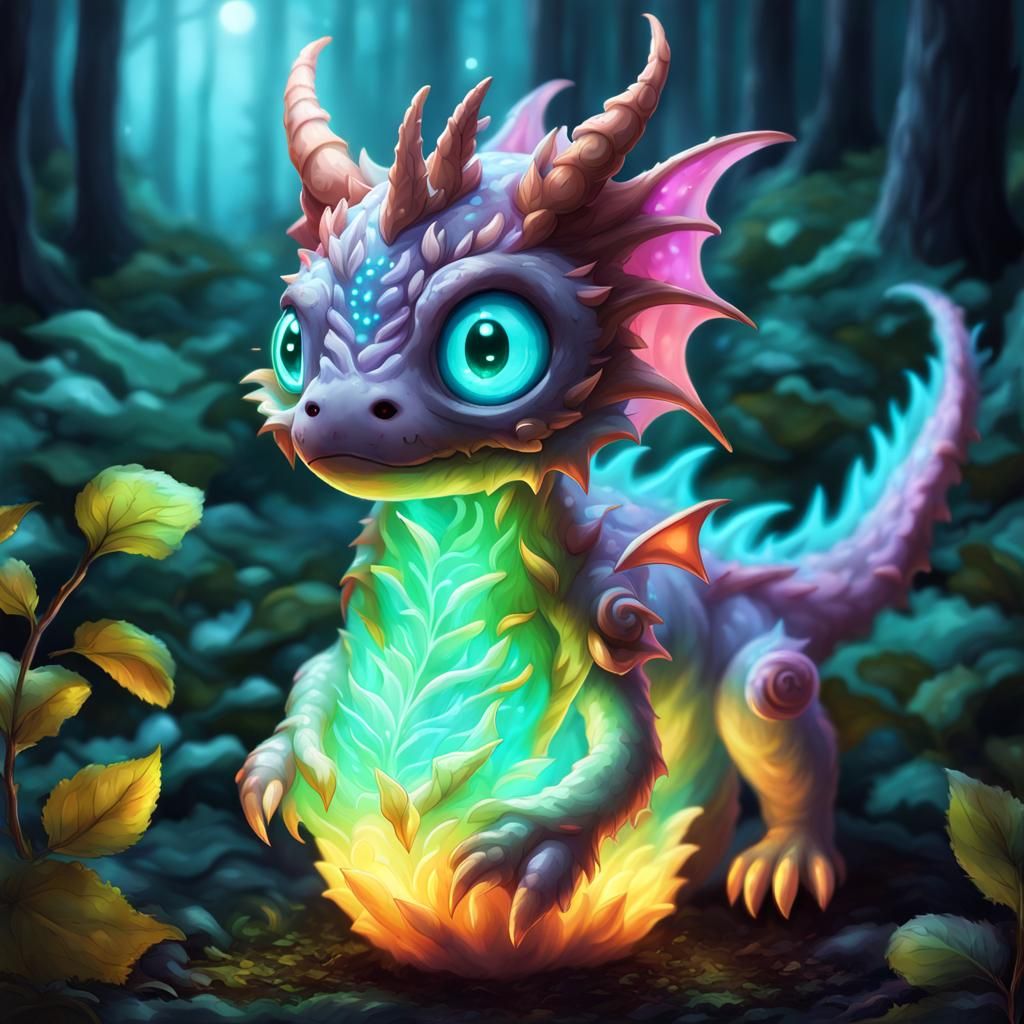 Bioluminescent Potato Dragon in Fantasy Garden