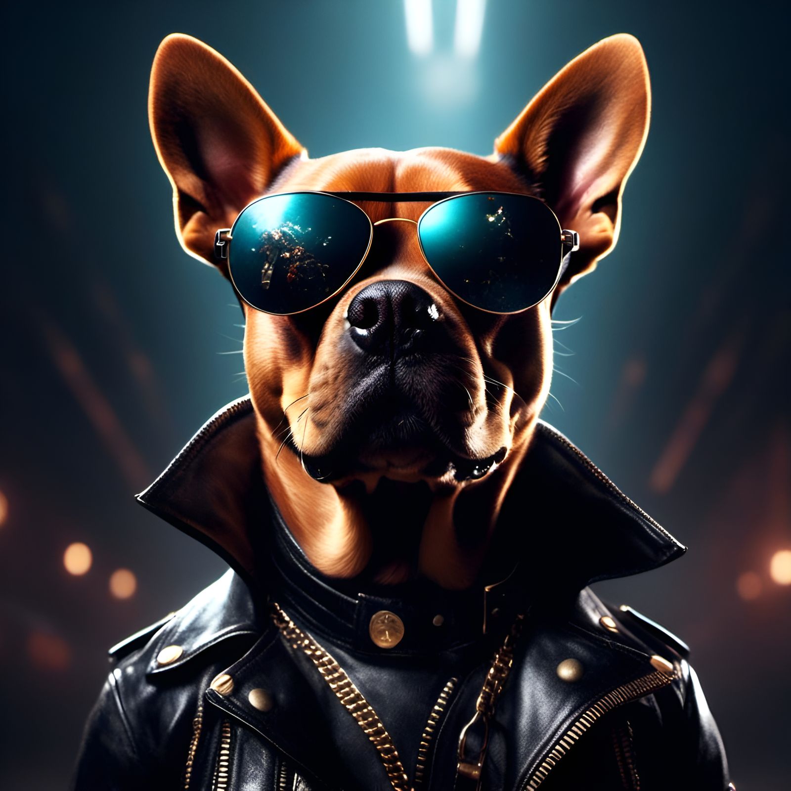 Muscular Dog with Eyepatch Portrait