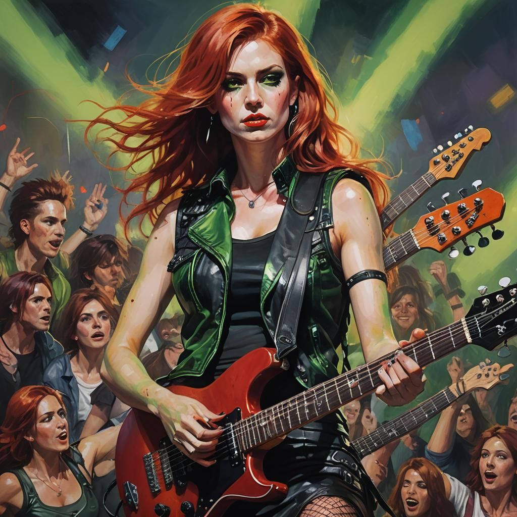 Femme torse nu avec une poitrine massive de 52 FFF, yeux verts avec des cheveux longs ondulés roux avec un effet ombré d...