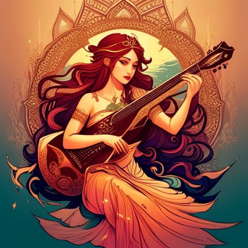Goddess Saraswati in Luminous Digital Art